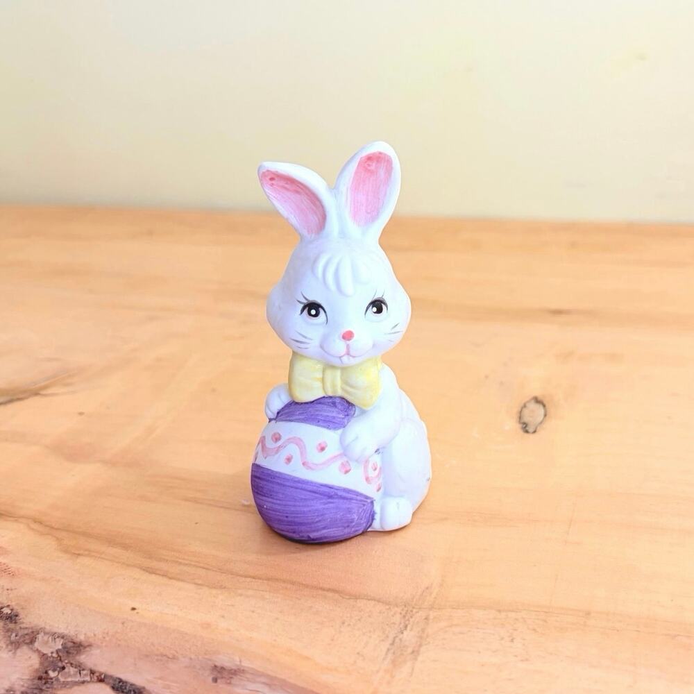 Vtg 80s Kitschy J.S.N.Y. Bisque Porcelain Easter Bunny Bell Figurine Bow Tie